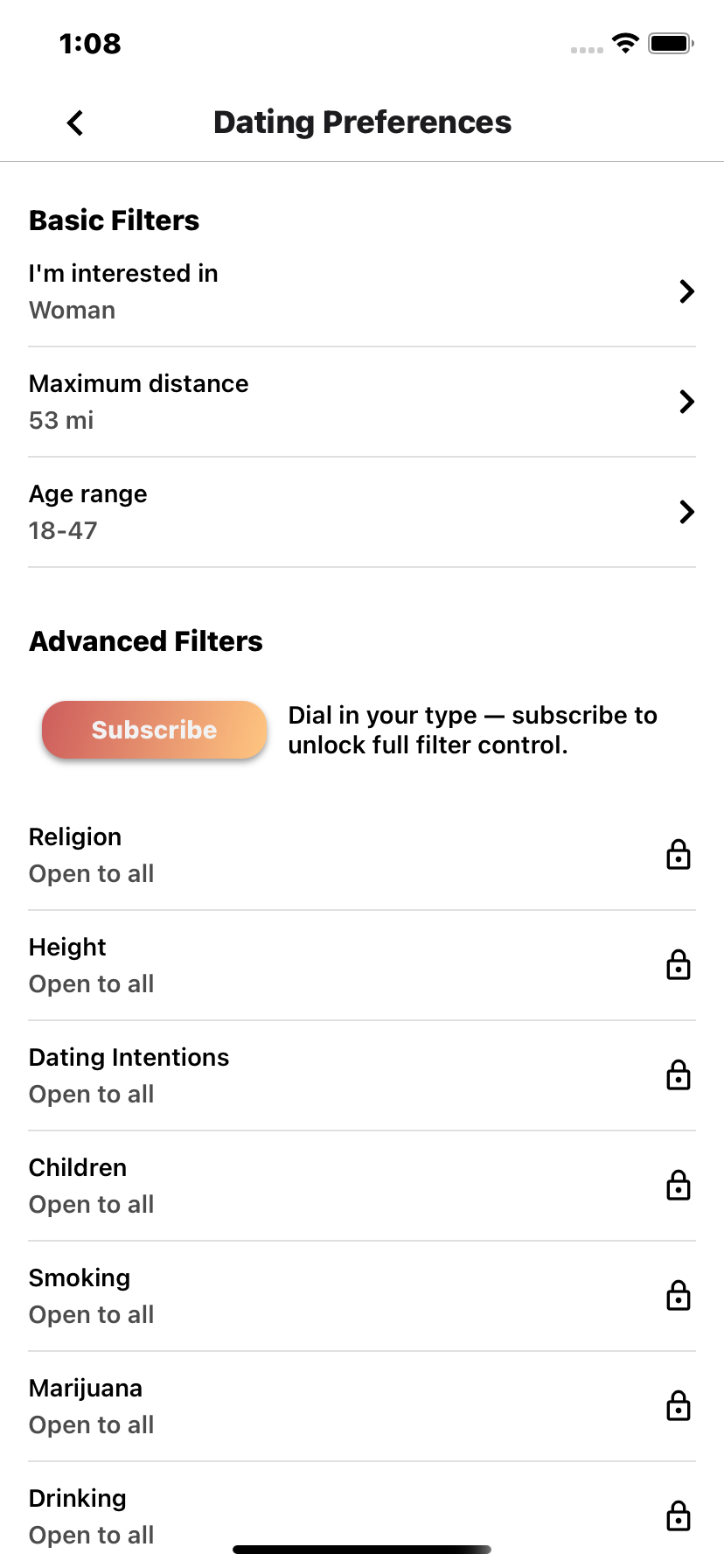OtterHalf Discover screen showing the filter icon in the top right corner