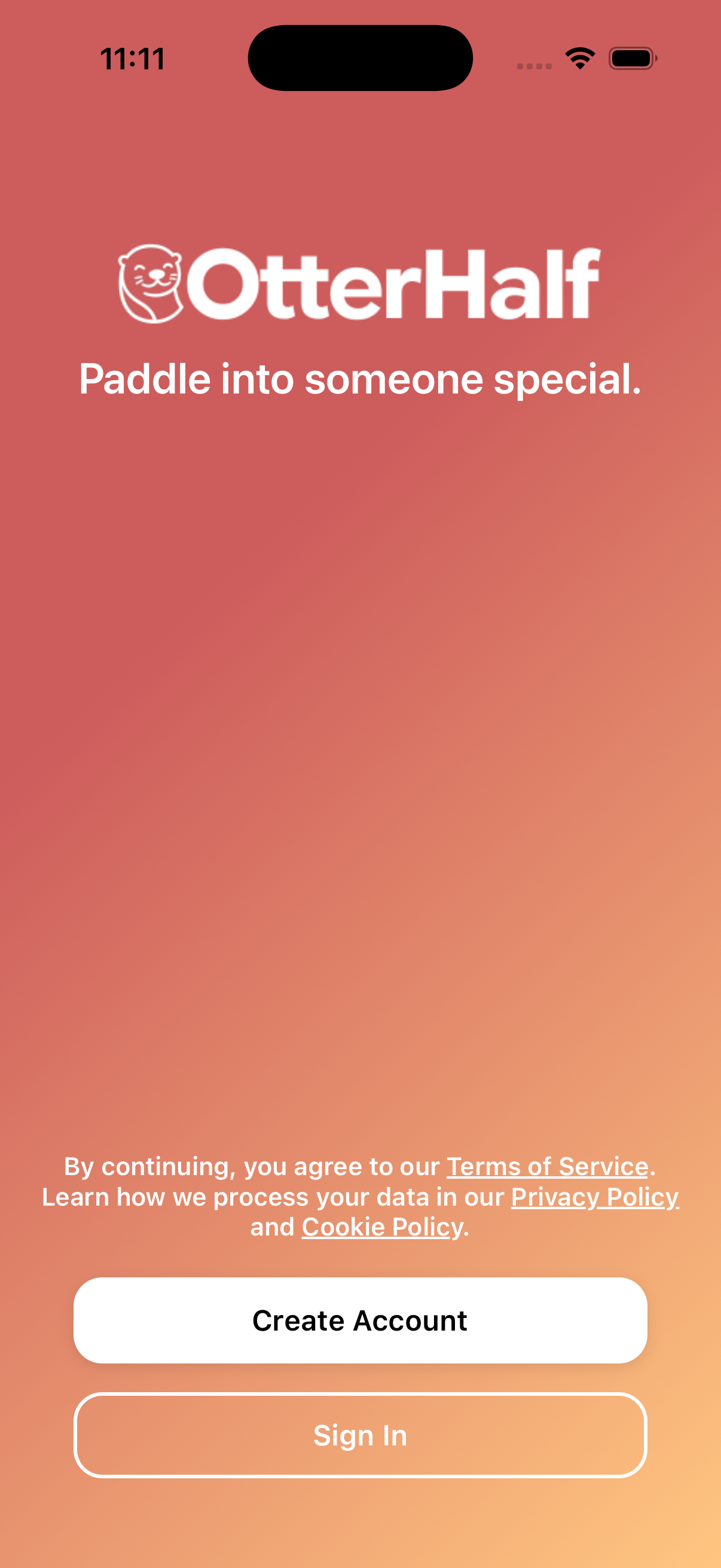 OtterHalf app Create Account screen