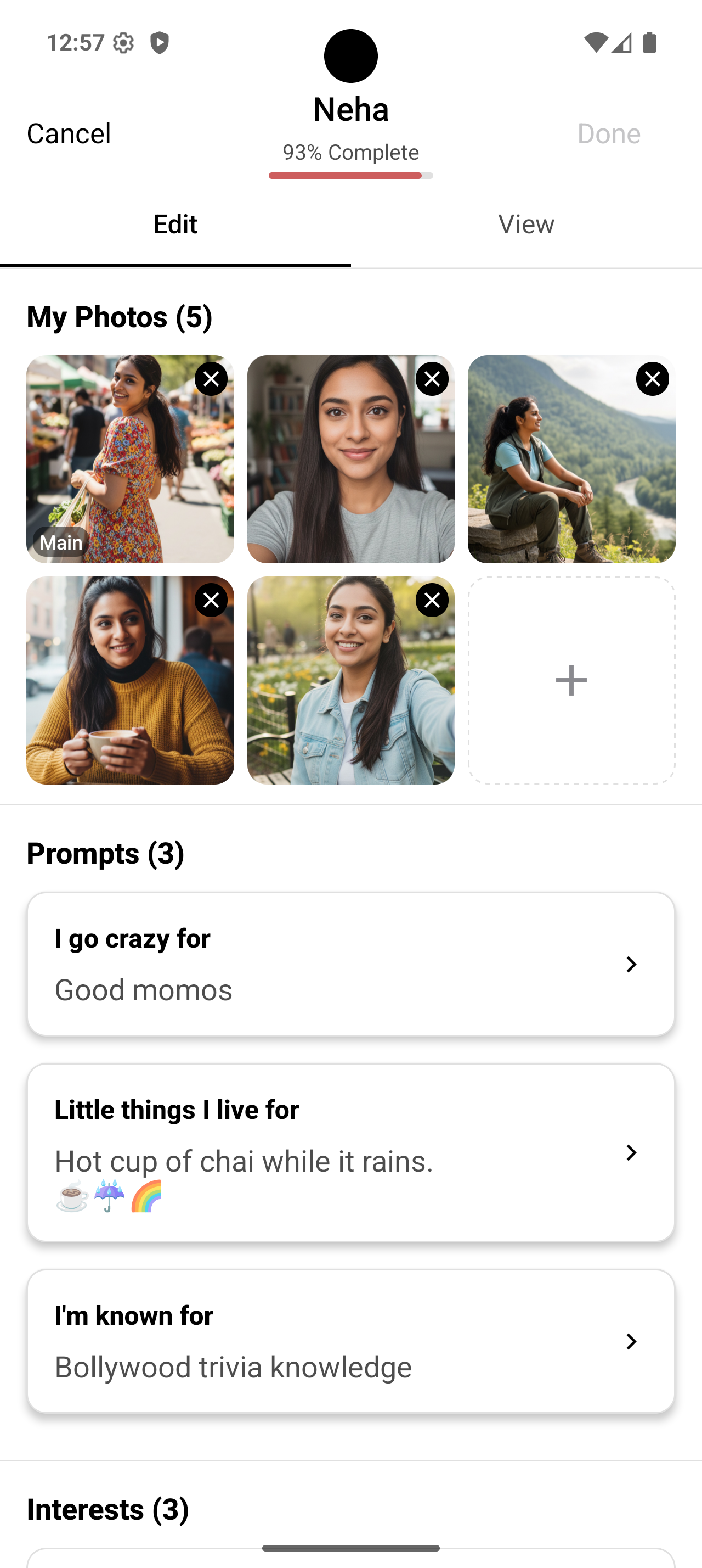 OtterHalf profile screen showing the profile photo with pencil icon overlay