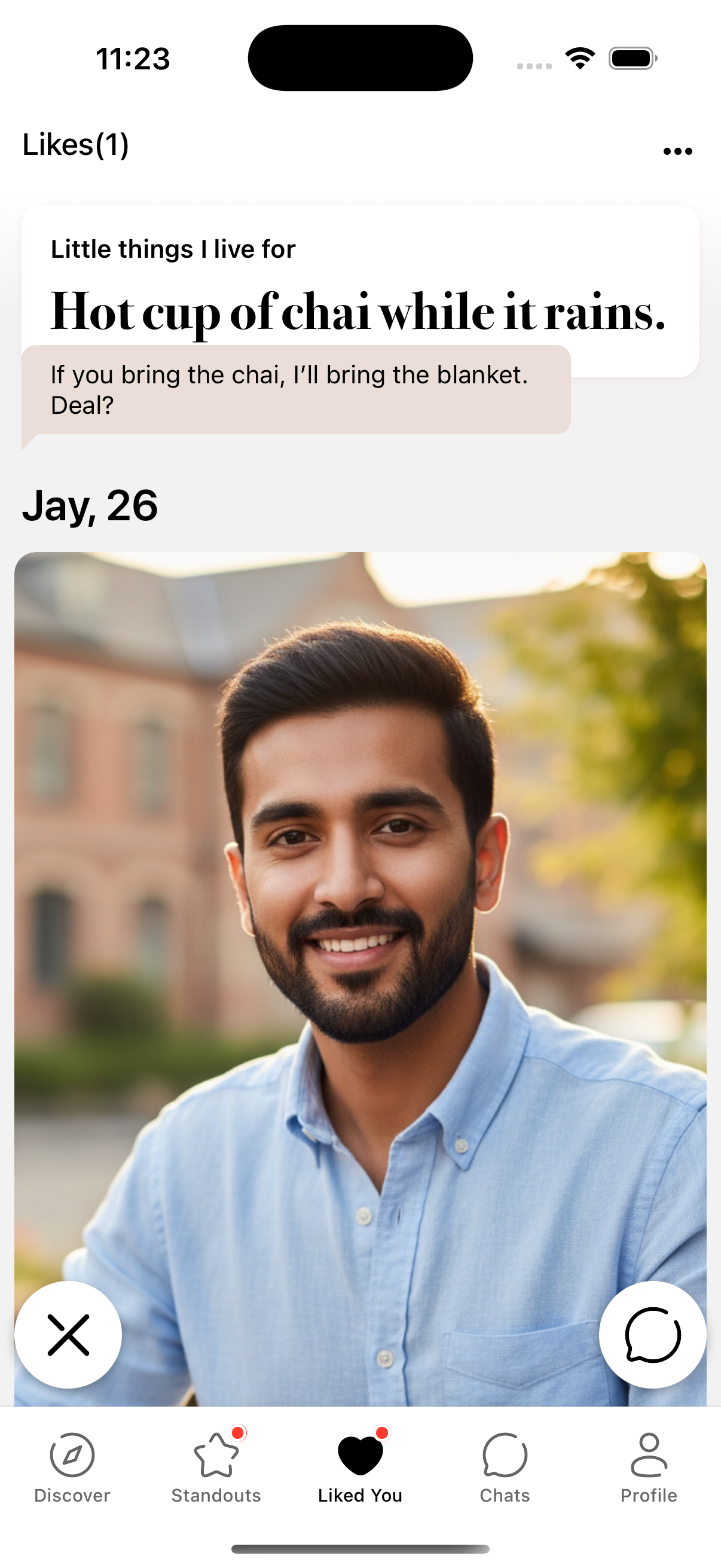 OtterHalf Liked You screen; tap the chat icon to open the match screen.