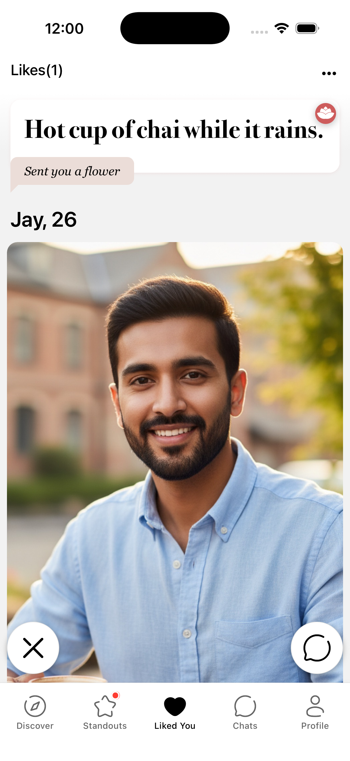 OtterHalf 'Likes You' page showing what receiving a Flower looks like.