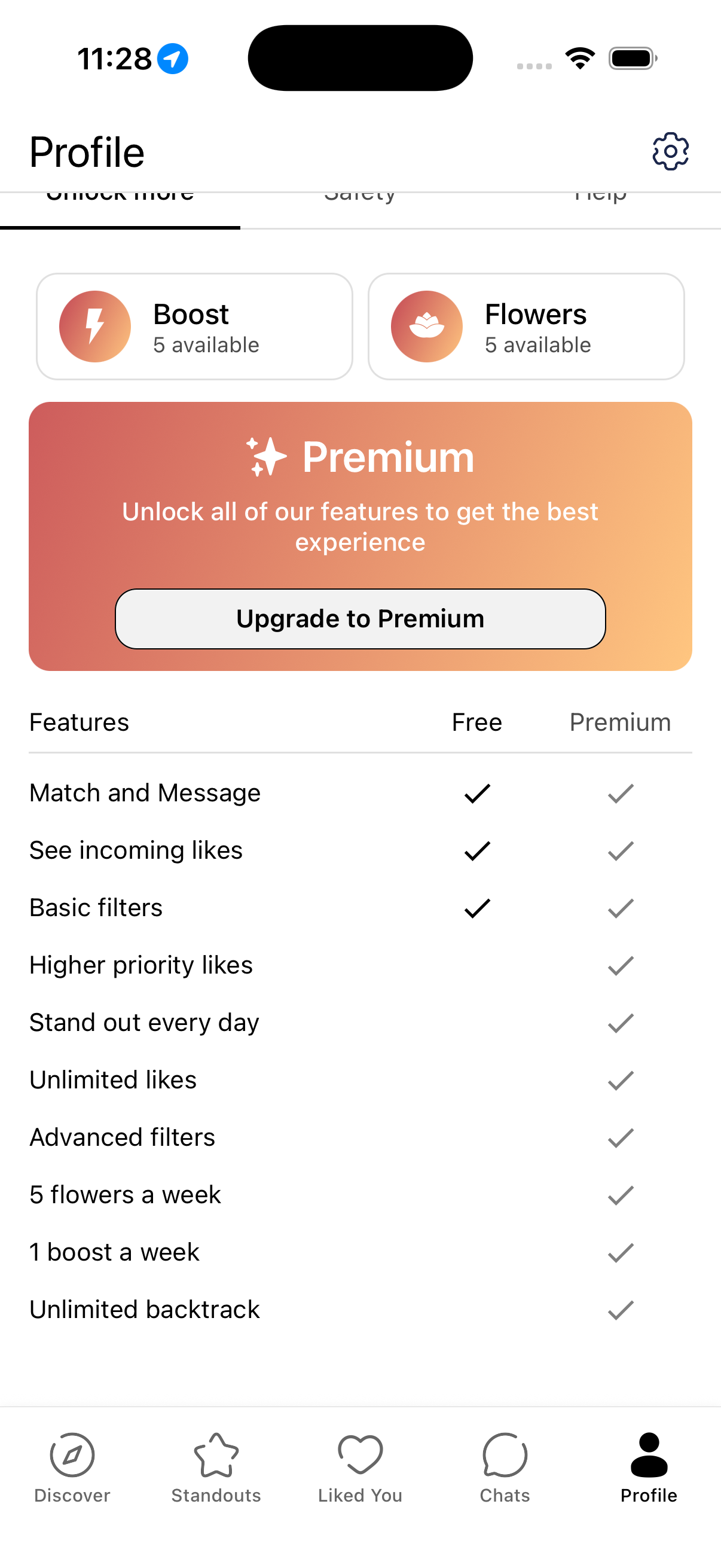 OtterHalf Profile tab showing the Unlock more section with Premium card